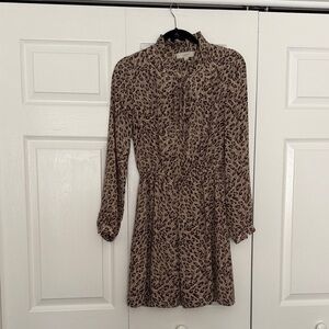 LOFT Animal Print Long Sleeve Dress